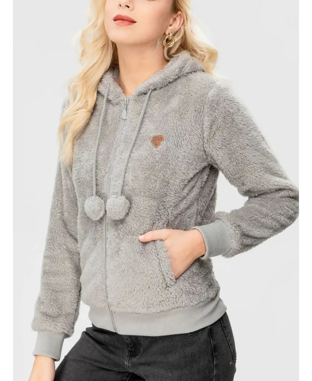 Pluizig Jasje met Capuchon en Ritssluiting, Fleece Vest Dames