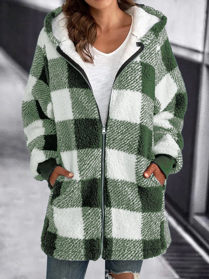 Dames Oversized Hoodie Plaid Losse Overjas