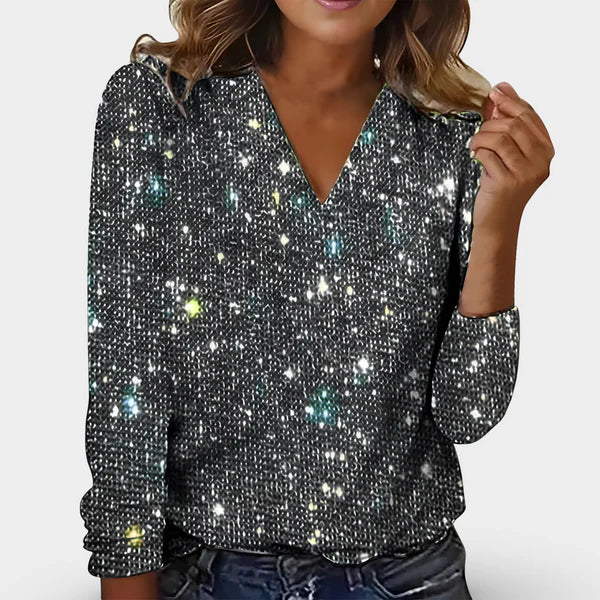 Luxe glitter blouse met V-hals voor dames