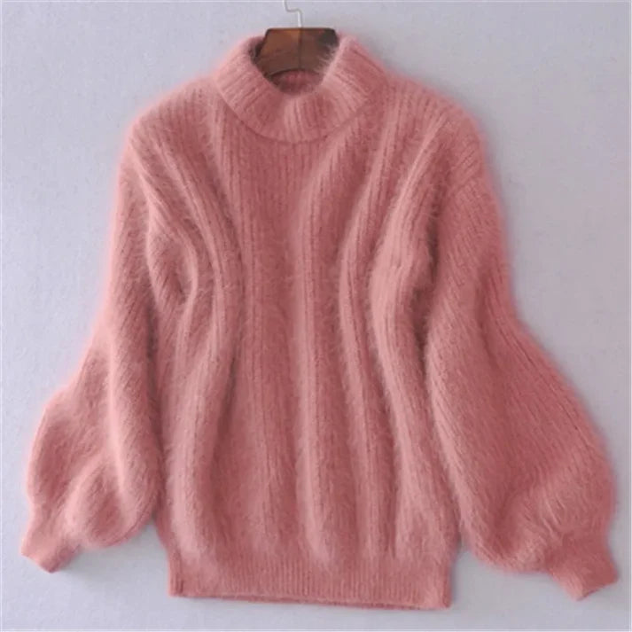 Losse gebreide effen trui - Vintage angora trui