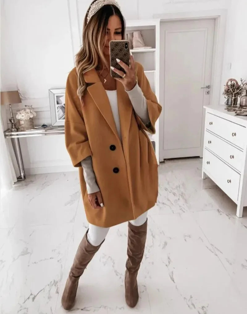 Oversized Trenchcoat Dames met Dubbele Knoopsluiting en Relaxte Pasvorm