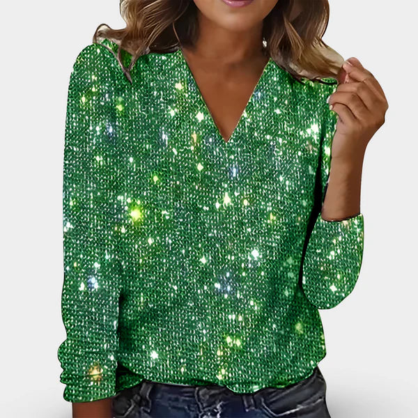 Luxe glitter blouse met V-hals voor dames