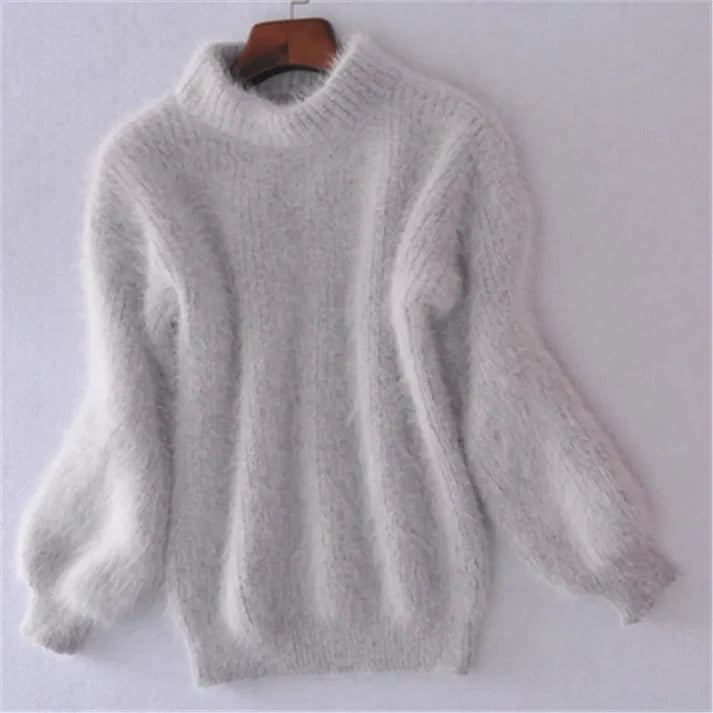 Losse gebreide effen trui - Vintage angora trui