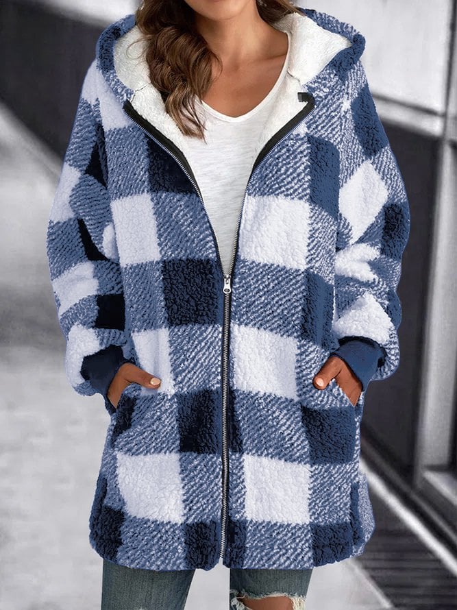 Dames Oversized Hoodie Plaid Losse Overjas