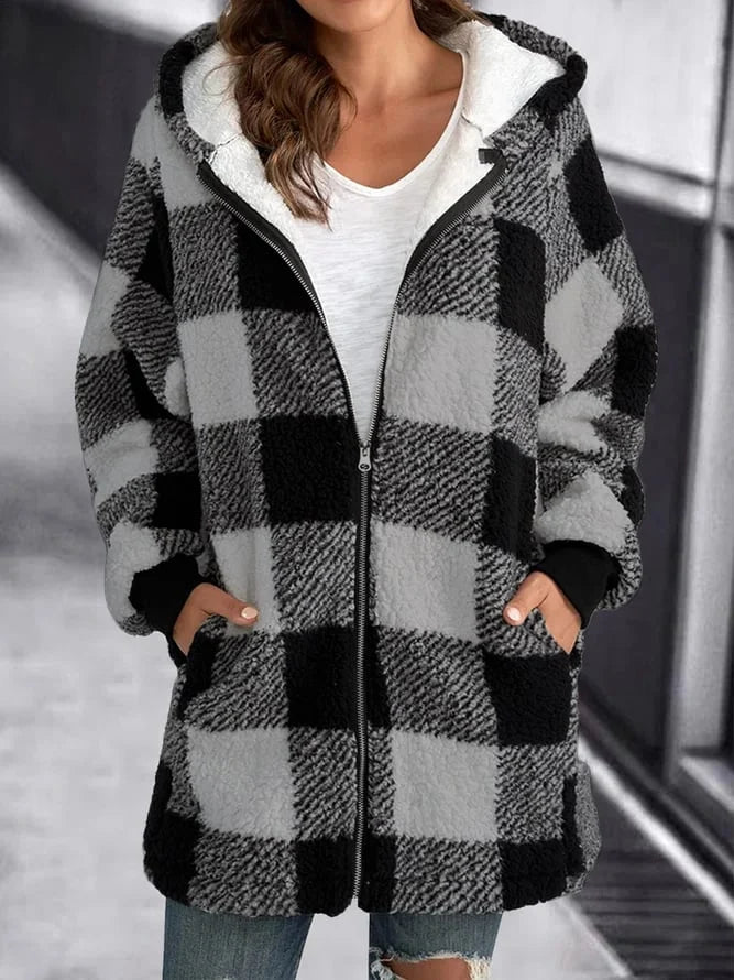 Dames Oversized Hoodie Plaid Losse Overjas