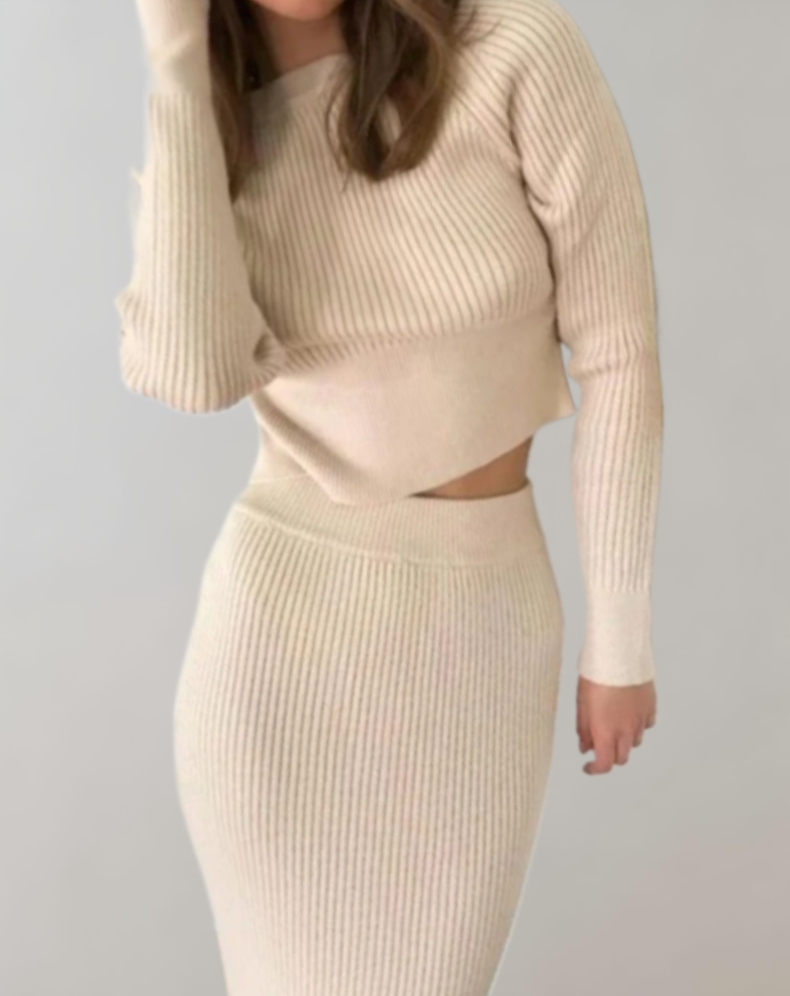 2-delige set van geribde gebreide cropped sweater met bijpassende slim fit rok 2-delige set