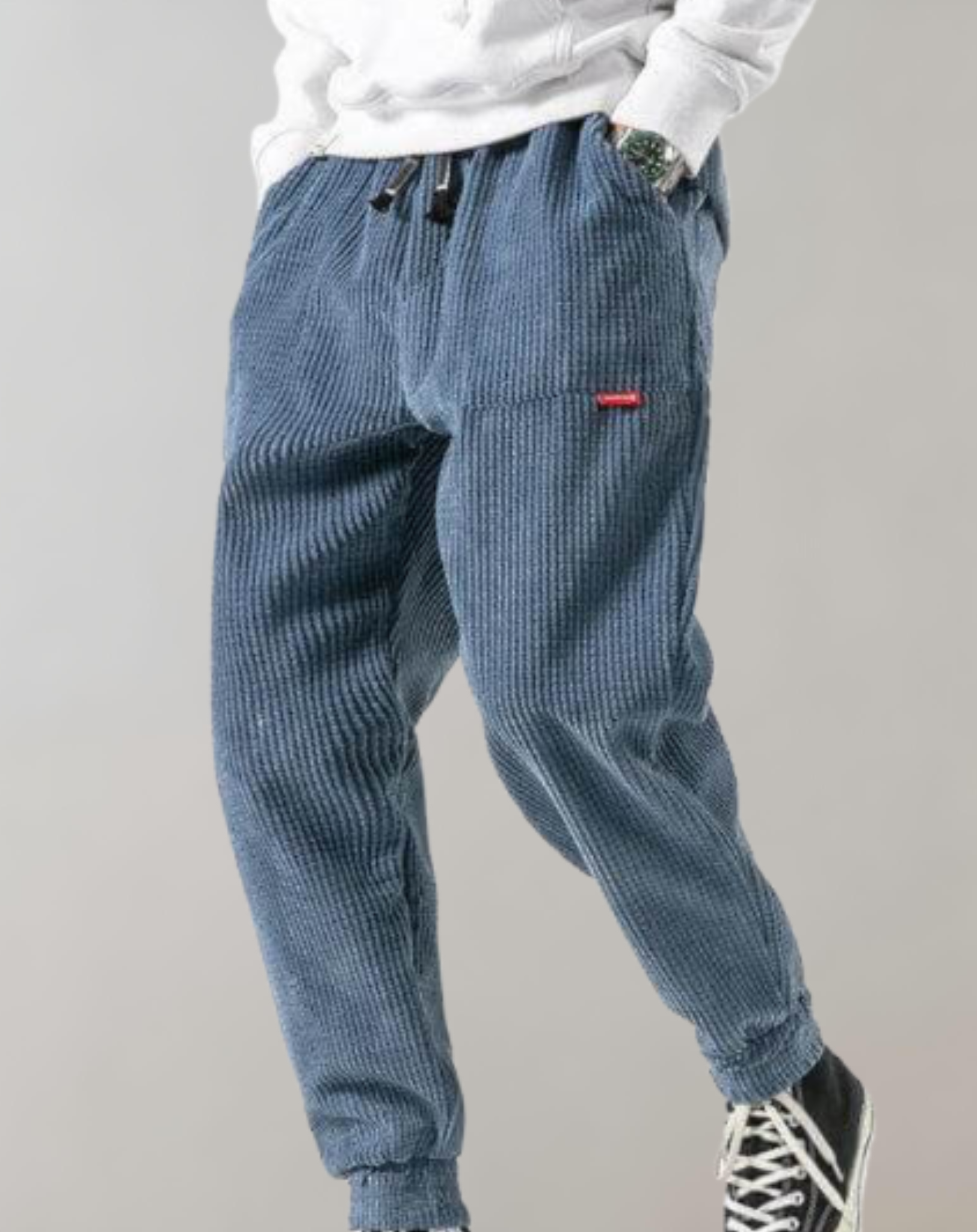 comfortabele loszittende corduroy jogger met elastische taille en zakken