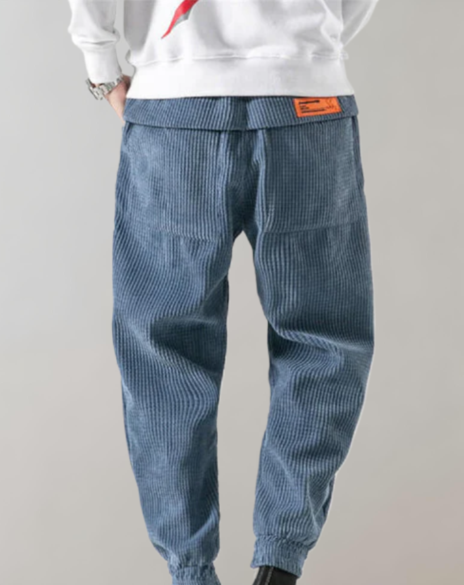 comfortabele loszittende corduroy jogger met elastische taille en zakken