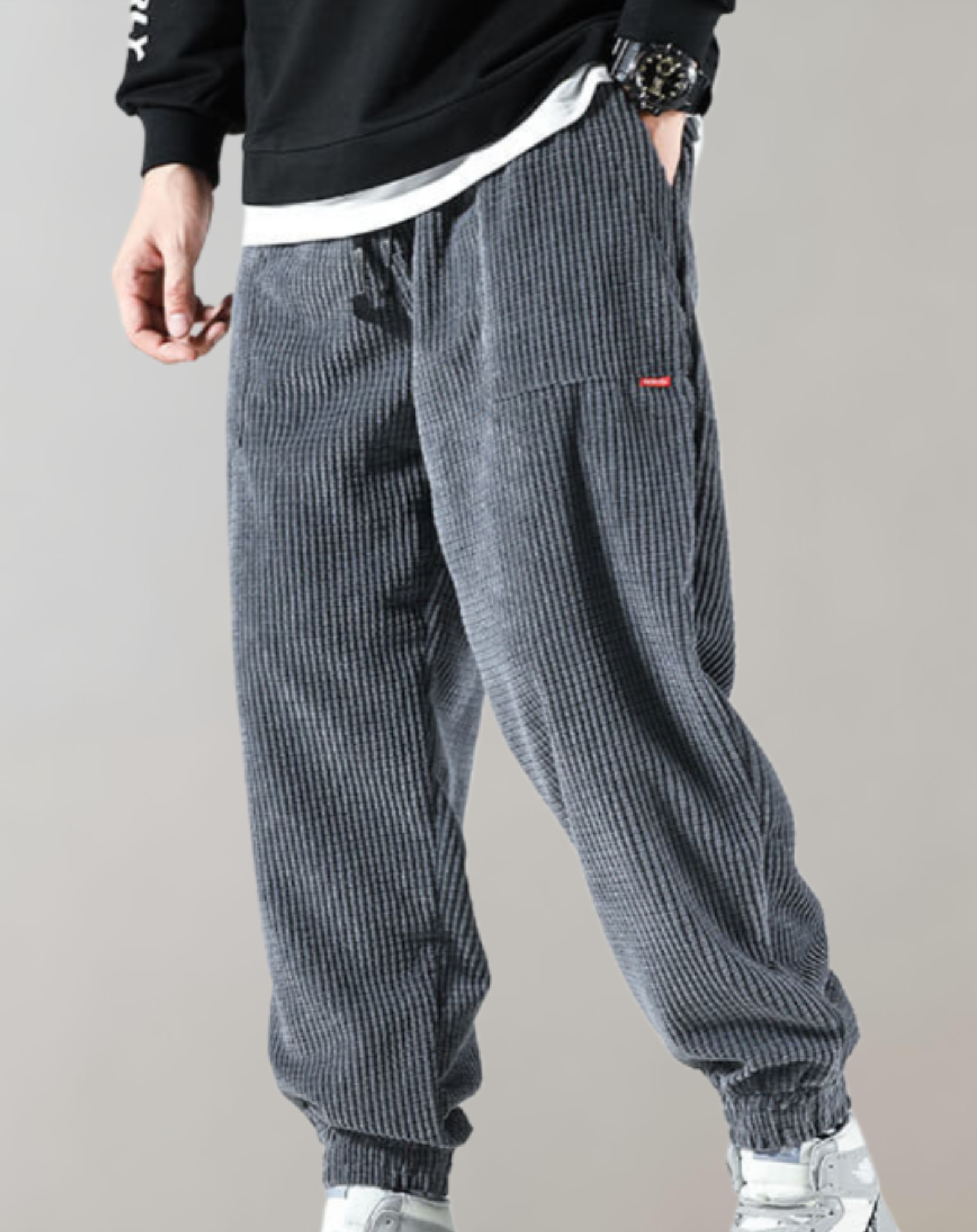 comfortabele loszittende corduroy jogger met elastische taille en zakken