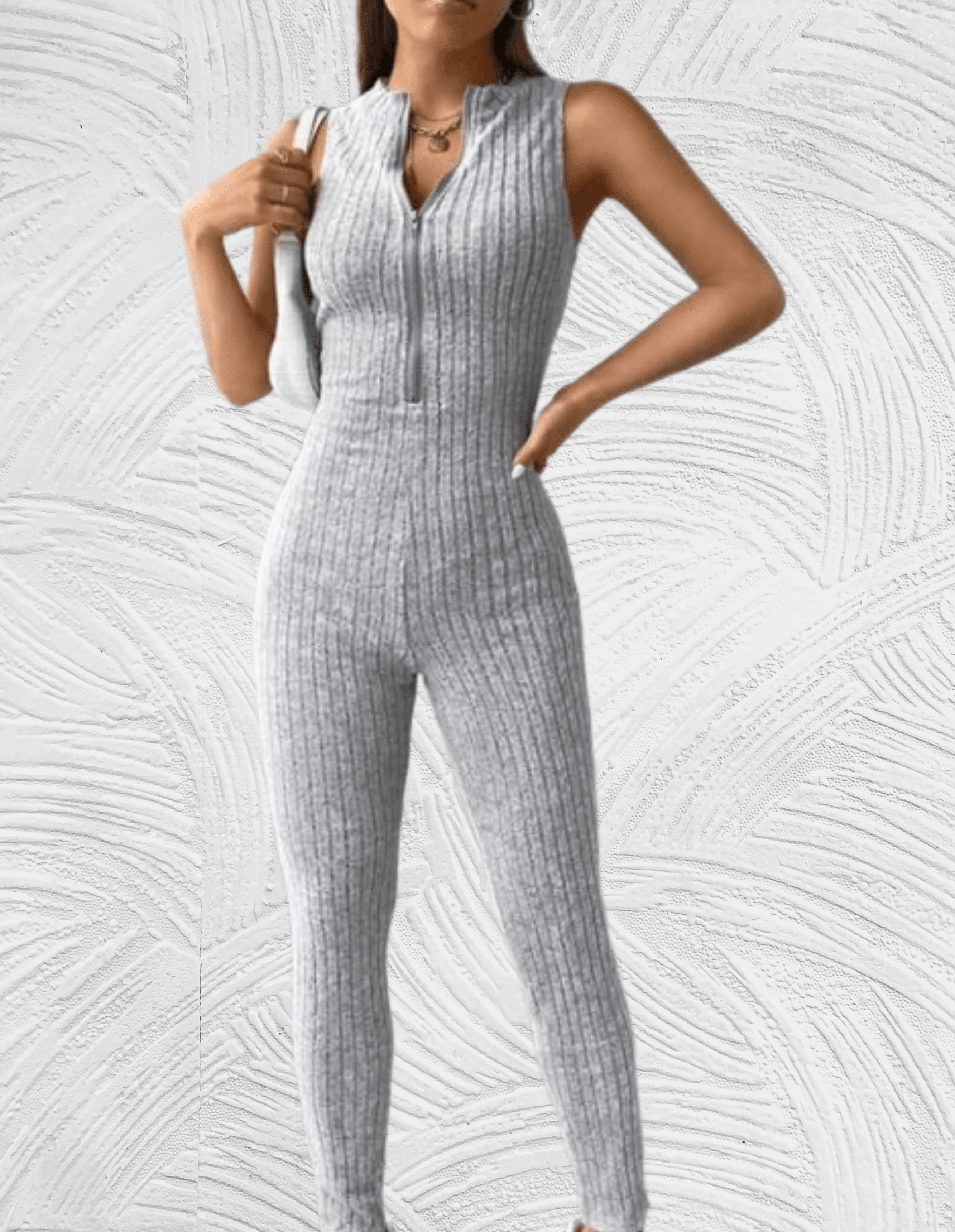 Ellen - Mouwloze jumpsuit met slanke pasvorm en lage ritssluiting met V hals aan de voorkant - Miller-Mode