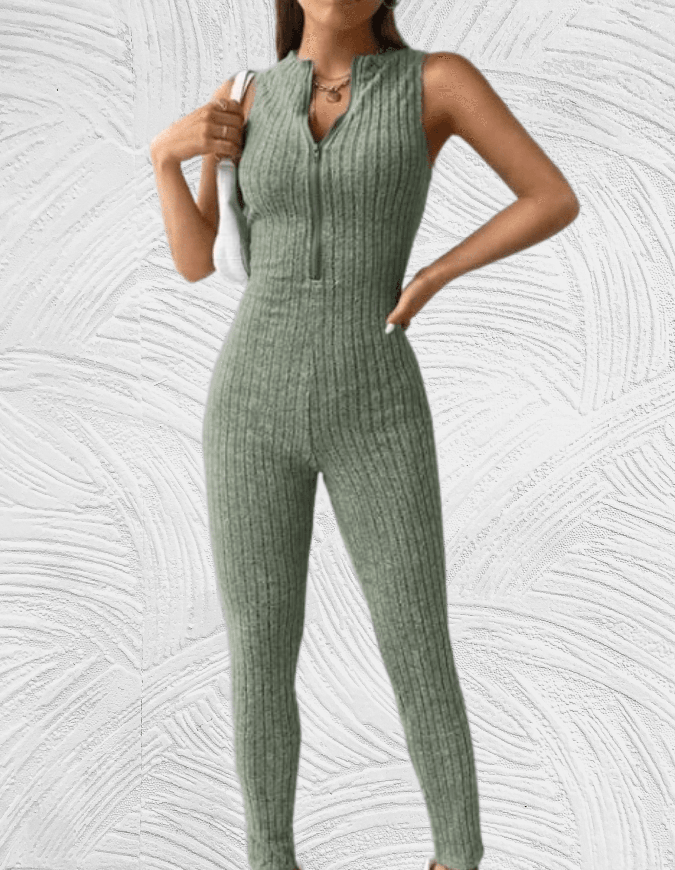 Ellen - Mouwloze jumpsuit met slanke pasvorm en lage ritssluiting met V hals aan de voorkant - Miller-Mode