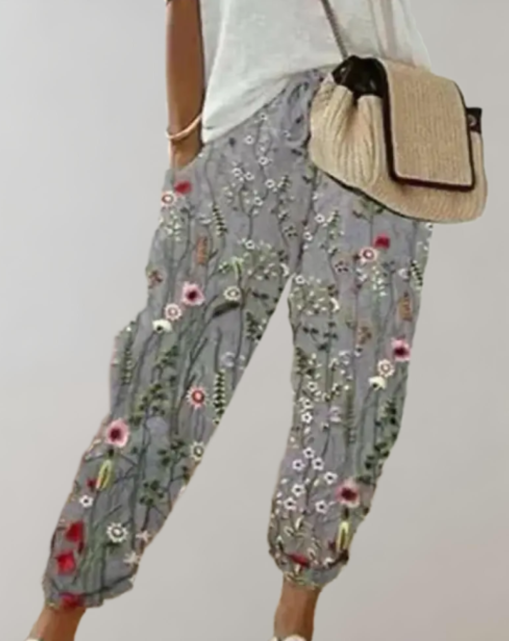 High-waisted broek met stropdas zijzakken en verschillende design prints