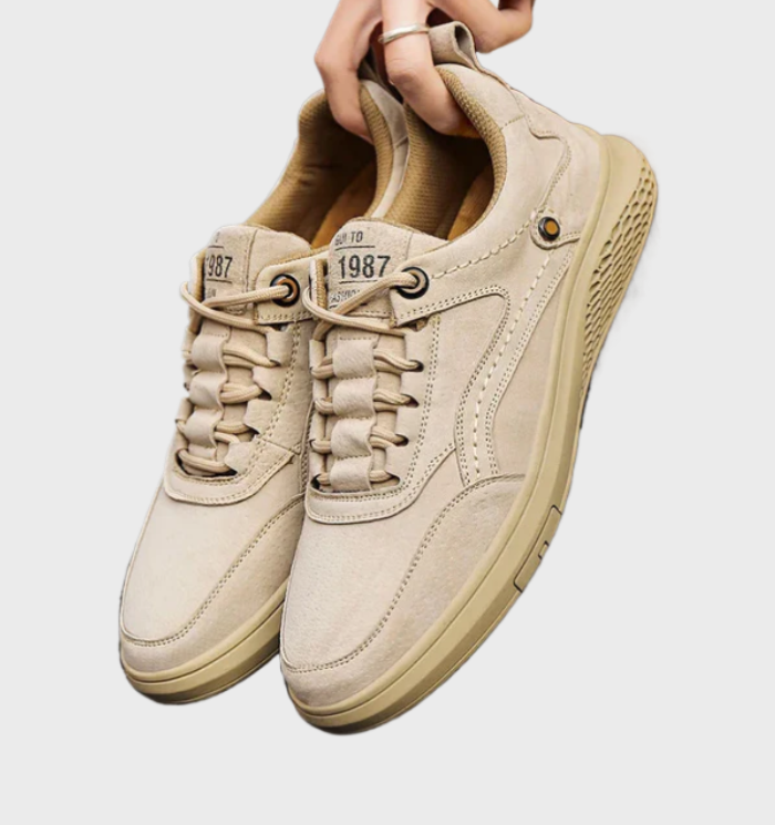 Echt lederen herensneakers in vetertrend, perfect voor dagelijks gebruik