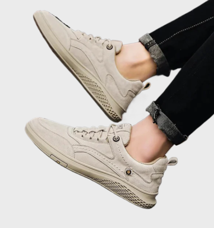 Echt lederen herensneakers in vetertrend, perfect voor dagelijks gebruik