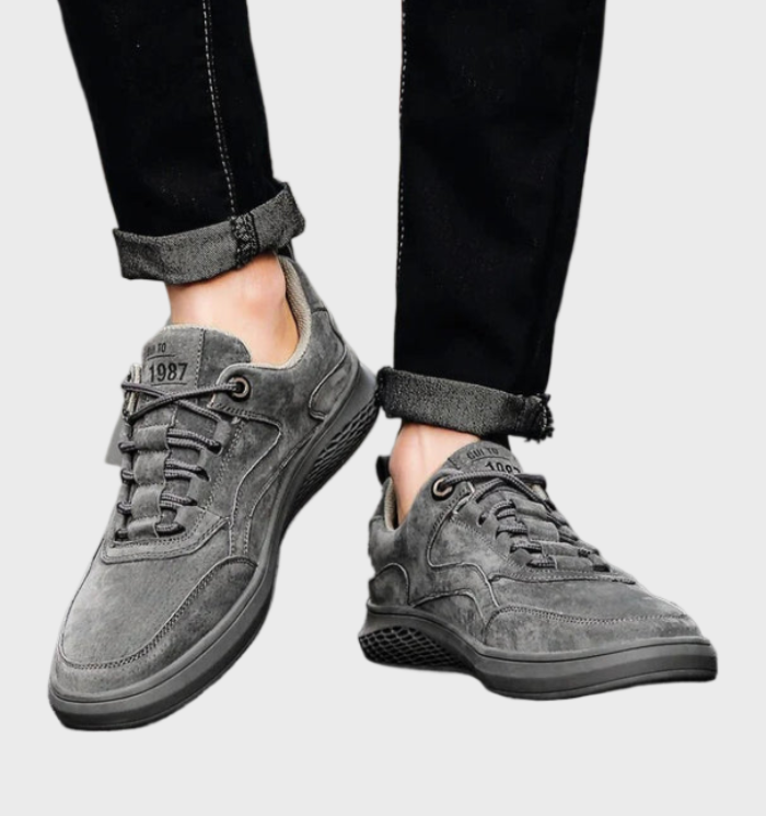 Echt lederen herensneakers in vetertrend, perfect voor dagelijks gebruik