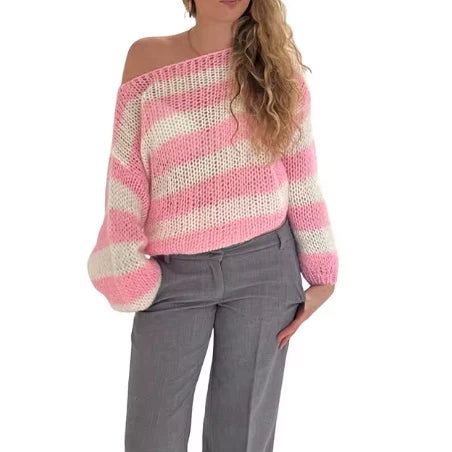 Gestreepte knit herfst trui voor vrouwen