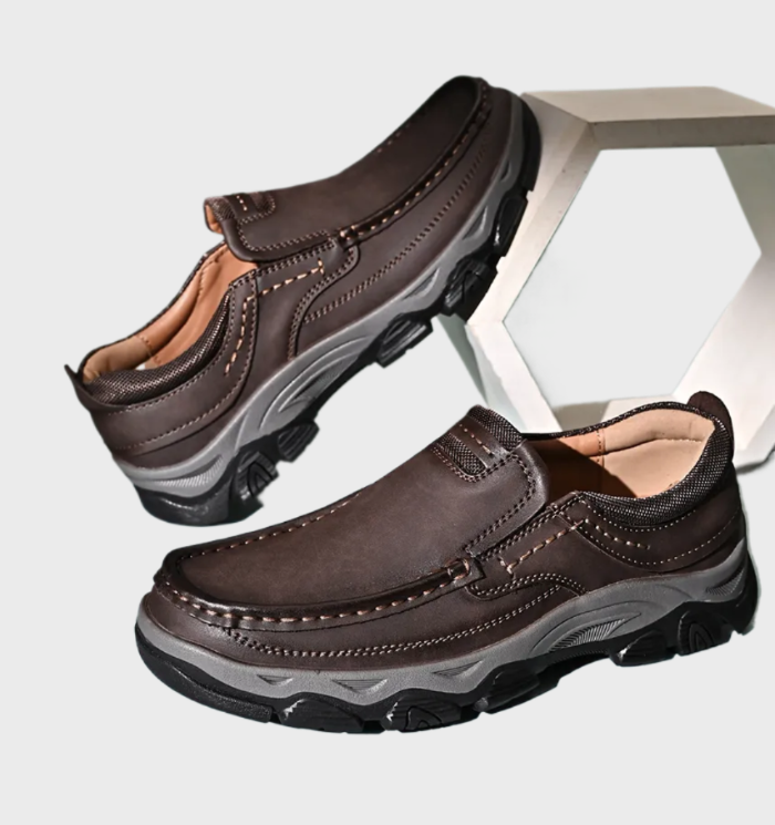 comfortabele en duurzame slip-on, anti-slip leren loafers voor mannen met een hand stiksel