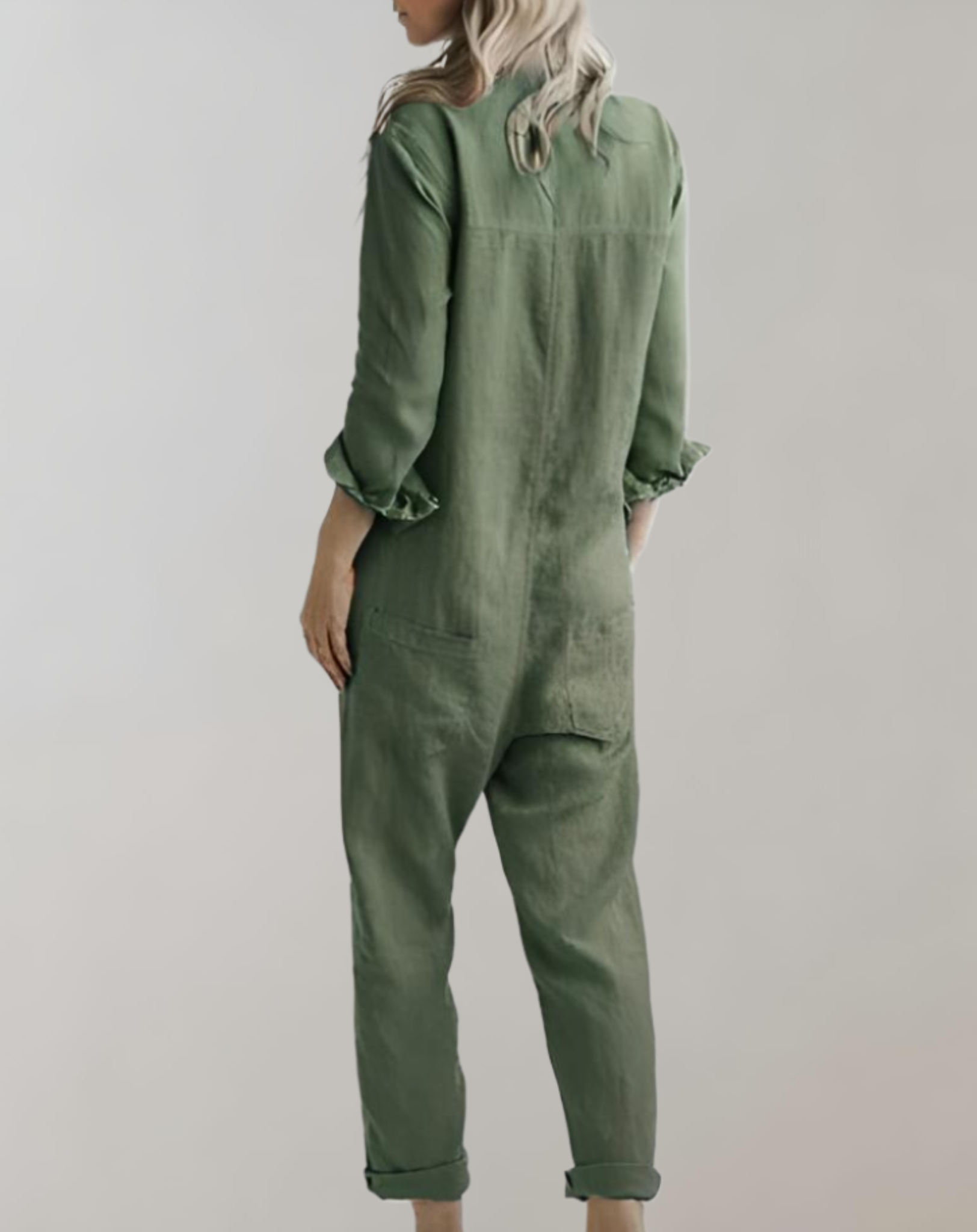 jumpsuit met losse polokraag, lange mouwen, knoopsluiting en meerdere zakken