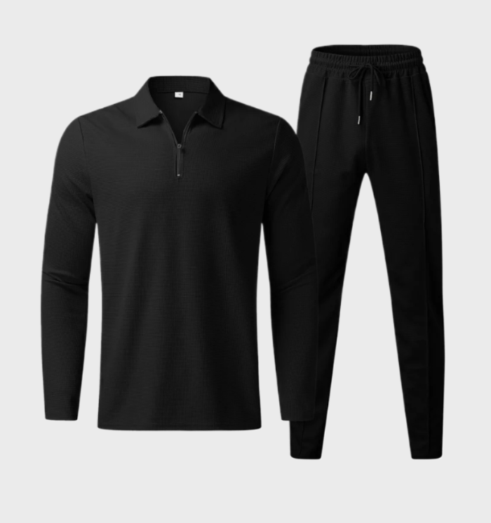 2-delige set van herenpolo met kraagje en sportbroek met elastische taille