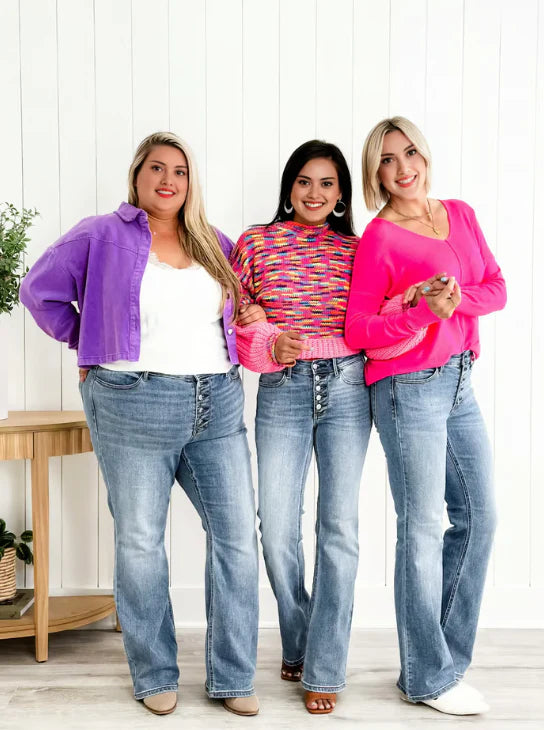 Mid Rise Bootcut-jeans met knoopsluiting voor dames