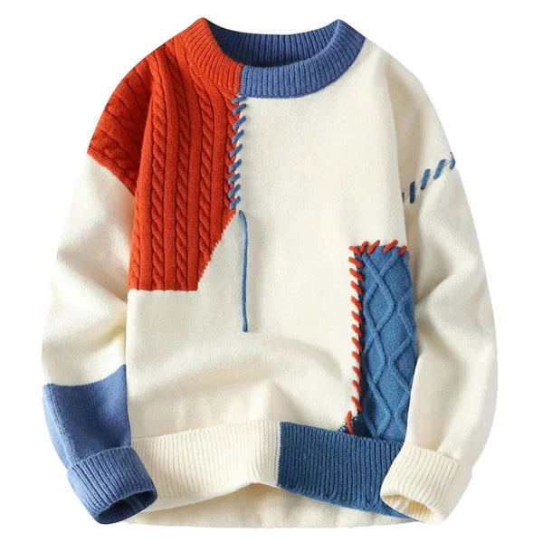 Stijlvolle Patchwork Crewneck Voor Heren