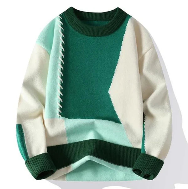 Stijlvolle Patchwork Crewneck Voor Heren