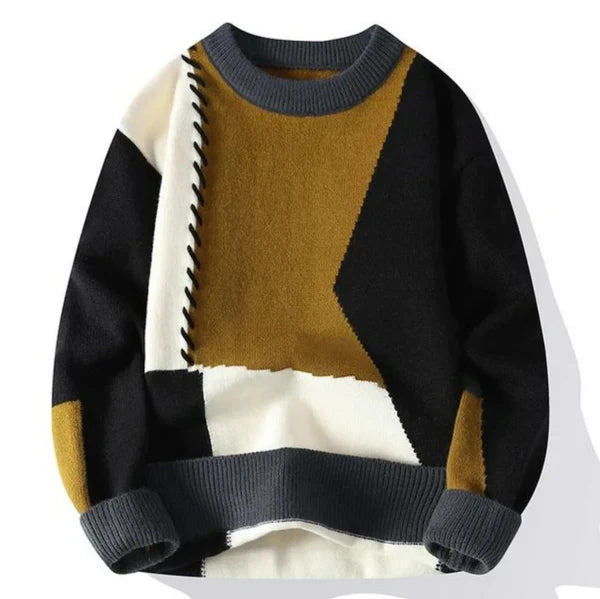 Stijlvolle Patchwork Crewneck Voor Heren