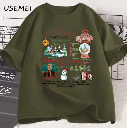 Retro Kerst T-Shirt met Vintage Illustraties - Perfect voor Feestdagen!