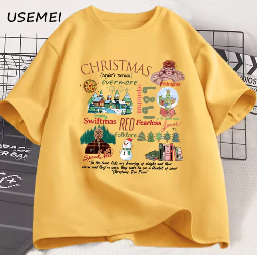 Retro Kerst T-Shirt met Vintage Illustraties - Perfect voor Feestdagen!