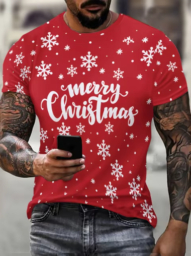 Kerst T-Shirt met Sneeuwvlokken en "Merry Christmas" Opdruk - Stijlvol en Feestelijk!