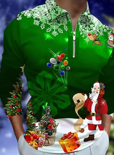 Kerstmis Heren Sweater - Stijlvolle Rode Trui met Feestelijke Print en Ritssluiting