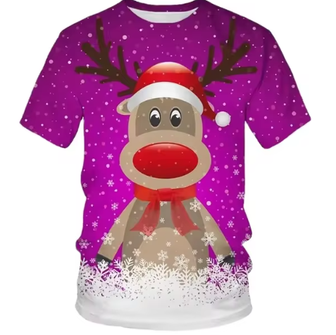 Kerstmis Heren T-shirt - Rode Feestelijke Print met Schattige Rendierdesign