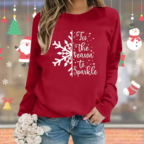 Kerst Sweater Dames – 'Tis the Season to Sparkle' – Kersttrui met Sneeuwvlok Design