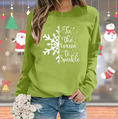 Kerst Sweater Dames – 'Tis the Season to Sparkle' – Kersttrui met Sneeuwvlok Design