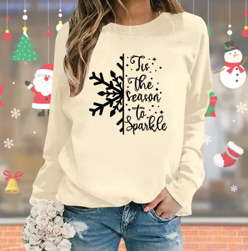 Kerst Sweater Dames – 'Tis the Season to Sparkle' – Kersttrui met Sneeuwvlok Design