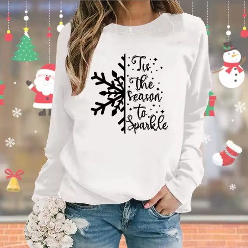 Kerst Sweater Dames – 'Tis the Season to Sparkle' – Kersttrui met Sneeuwvlok Design