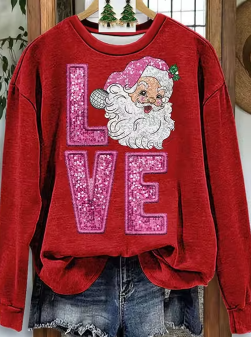 Kersttrui met Schattige Kerstman Print –  Dames Sweatshirt