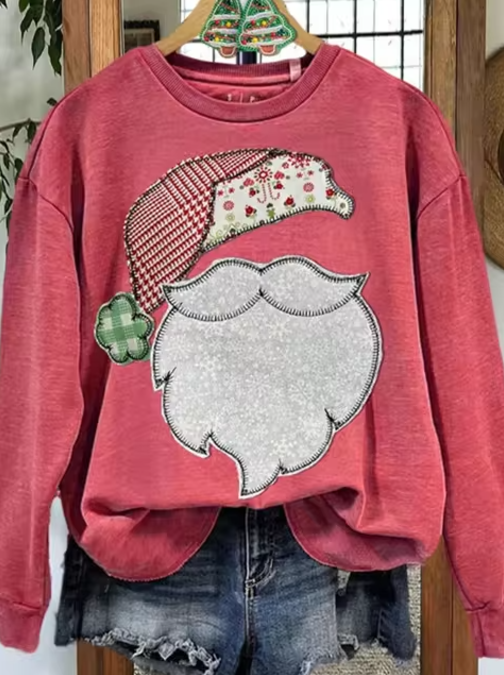 Kersttrui met Schattige Kerstman Print –  Dames Sweatshirt