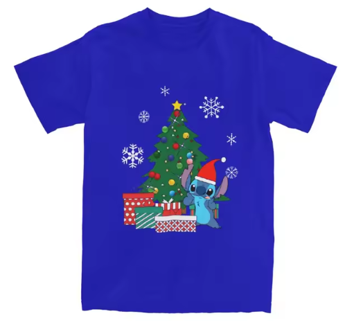 Kerst T-shirt Heren  | T-shirt met Kerstboom, Cadeautjes & Cartoonfiguur