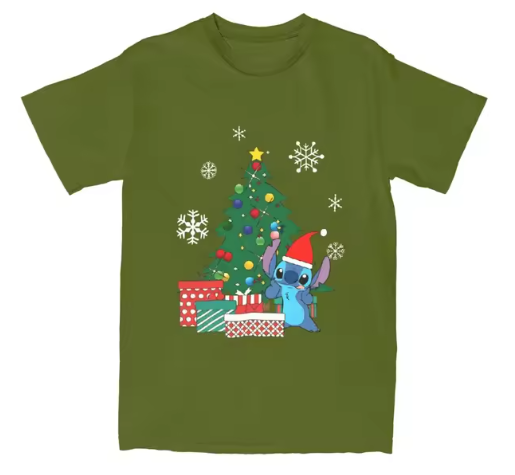 Kerst T-shirt Heren  | T-shirt met Kerstboom, Cadeautjes & Cartoonfiguur