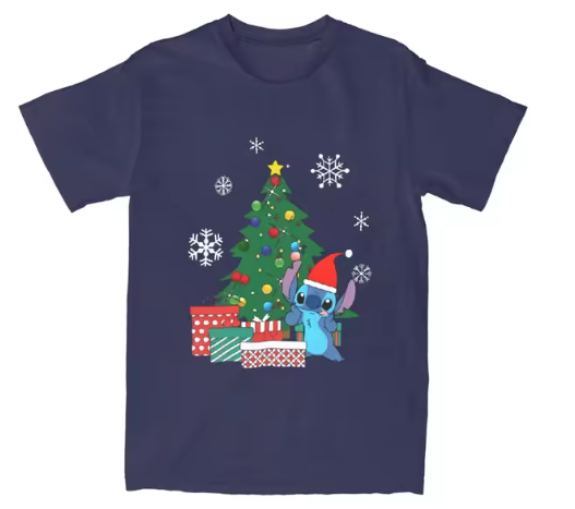 Kerst T-shirt Heren  | T-shirt met Kerstboom, Cadeautjes & Cartoonfiguur