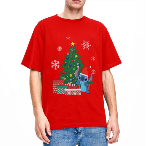 Kerst T-shirt Heren  | T-shirt met Kerstboom, Cadeautjes & Cartoonfiguur