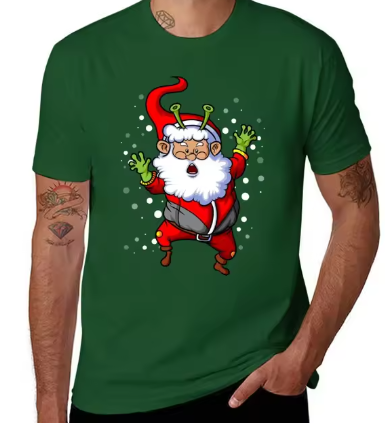 Kerst T-shirt Heren - Rode Santa Alien Print - Grappig en Uniek Feestshirt