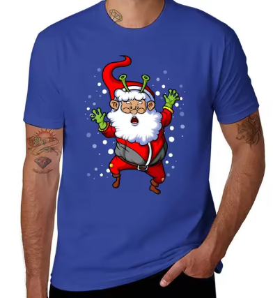 Kerst T-shirt Heren - Rode Santa Alien Print - Grappig en Uniek Feestshirt