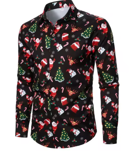 Kerst Overhemd Heren - Feestelijke Santa Print - Slim Fit - Perfect voor de Feestdagen