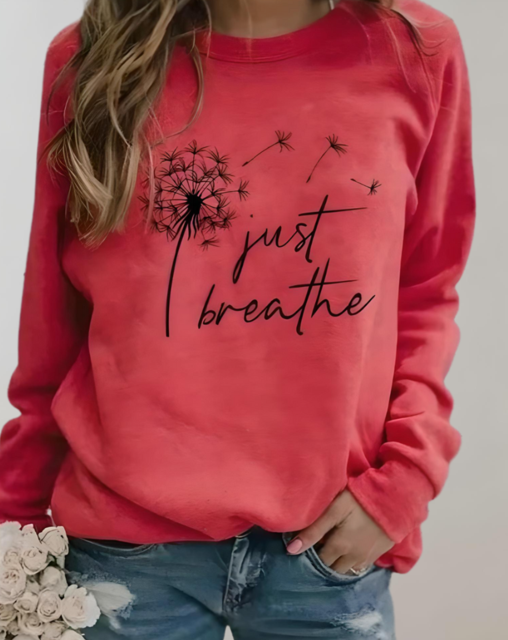 Oversized sweater met ronde hals, just breath statement en print op de voorkant