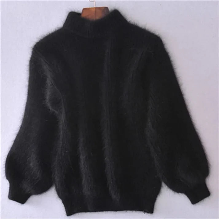 Losse gebreide effen trui - Vintage angora trui