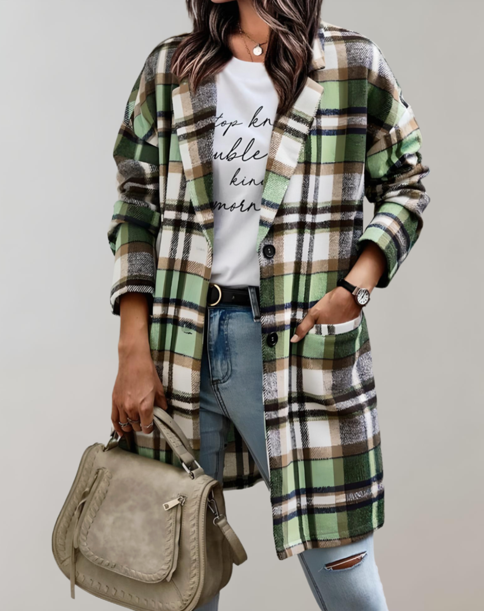 Oversized en lang geruit jack met zijzakken