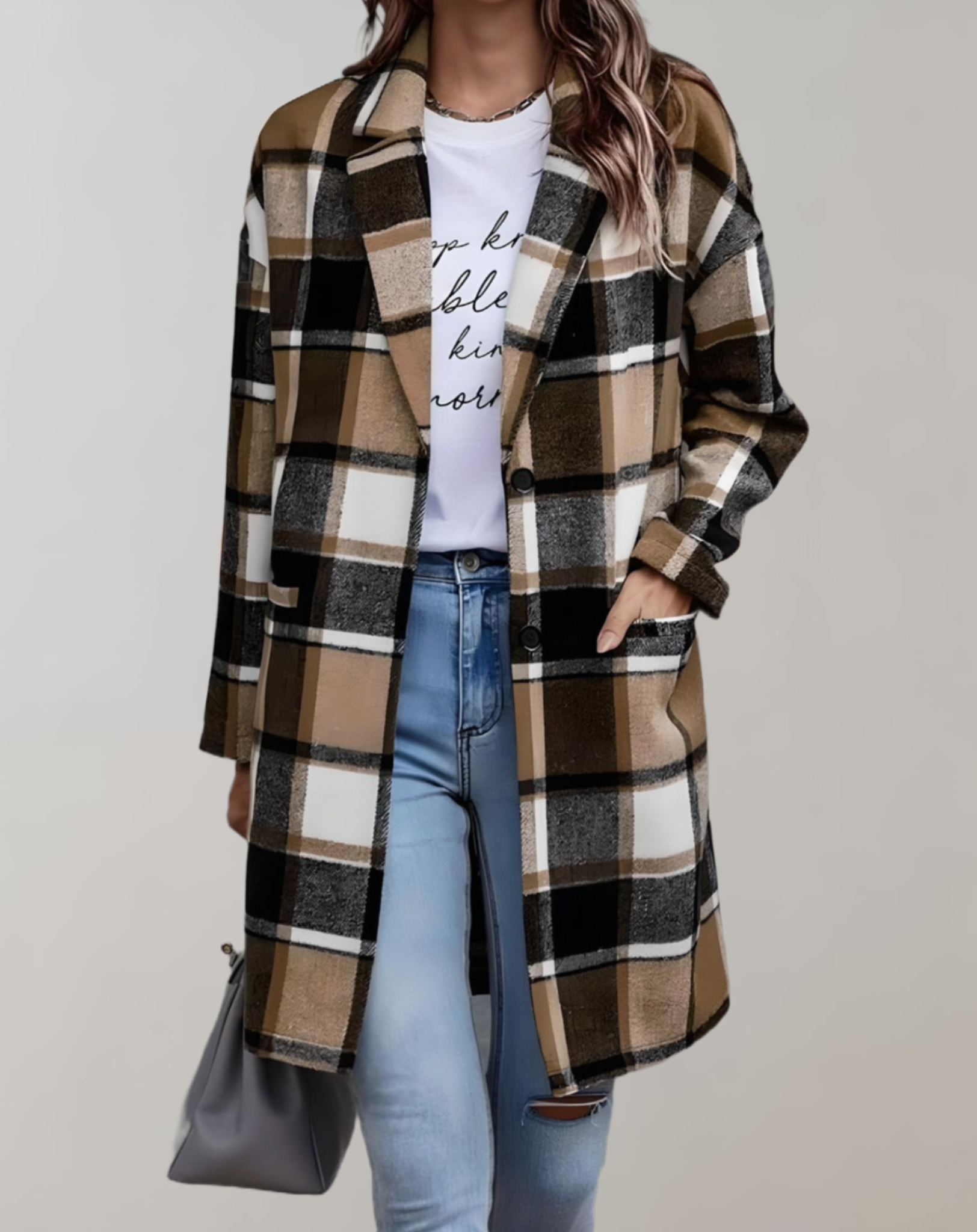 Oversized en lang geruit jack met zijzakken