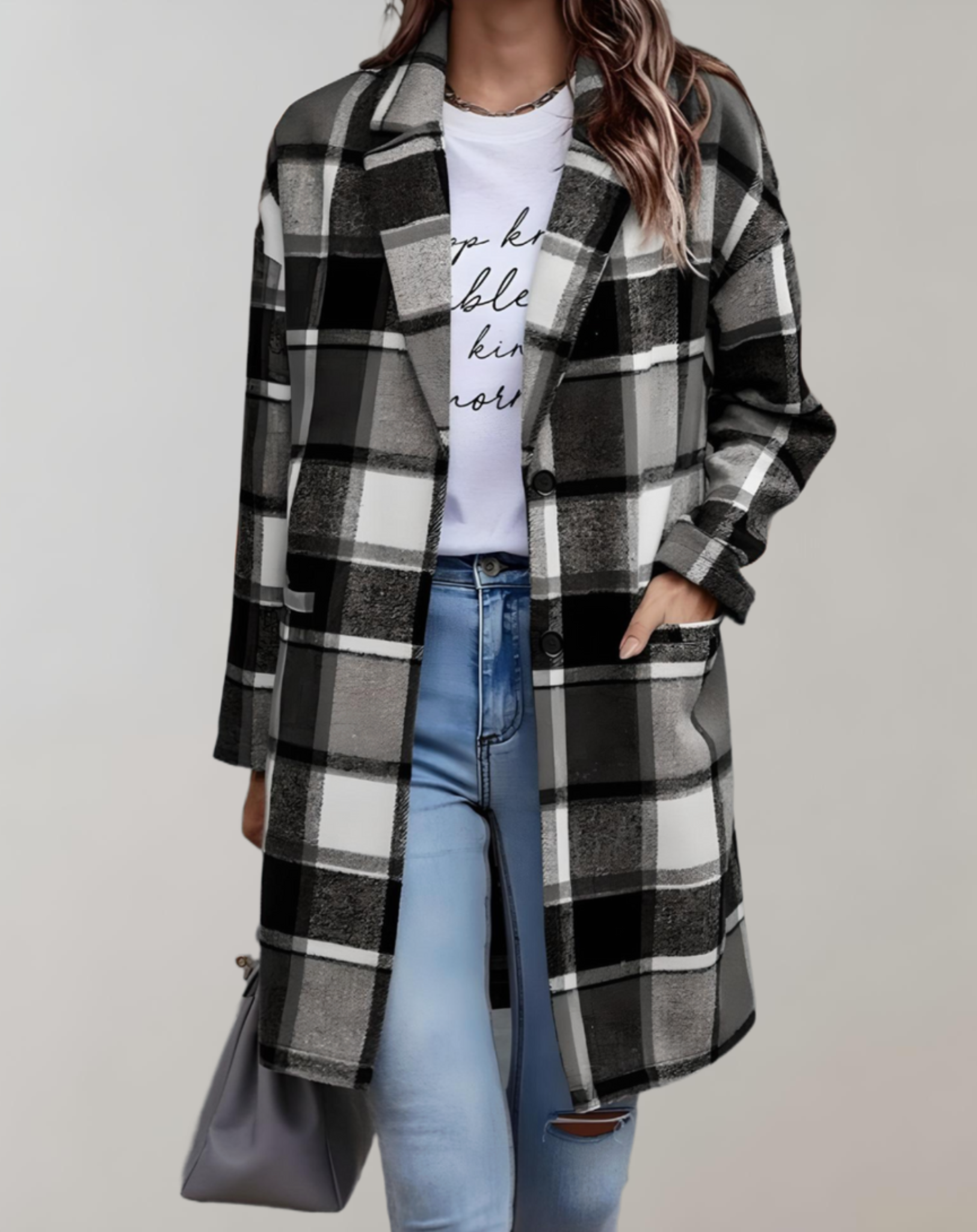 Oversized en lang geruit jack met zijzakken